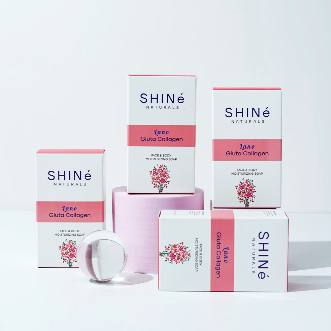 Shiné Naturals lanolin gluta collagen soap packaging 5-bar anti-aging set