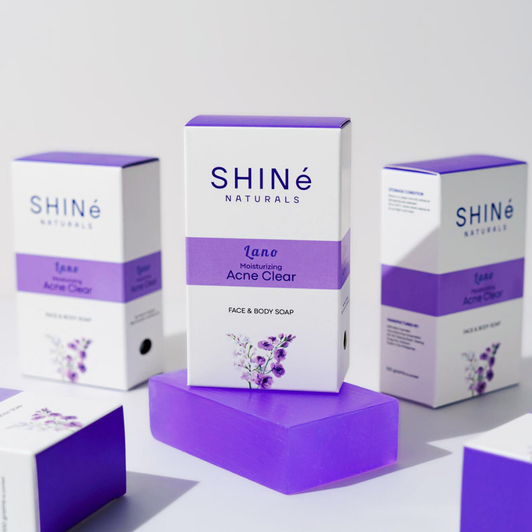 Shiné Naturals lanolin acne soap packaging 5-bar value set for sensitive skin